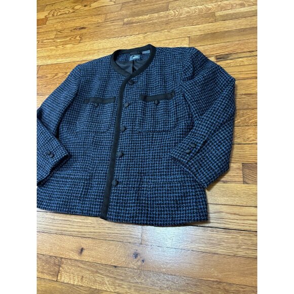 Liz Claiborne Lizwear Womens Blazer Jacket Sz 12 Blue Black Wool Blend Tweed VTG - Picture 2 of 6
